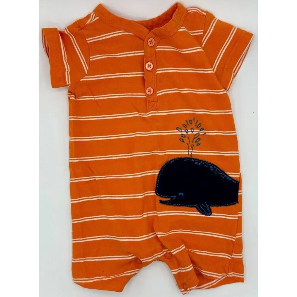 Child of Mine by Carter’s Whale Romper Size 3-6 Months Orange White Blue (933)